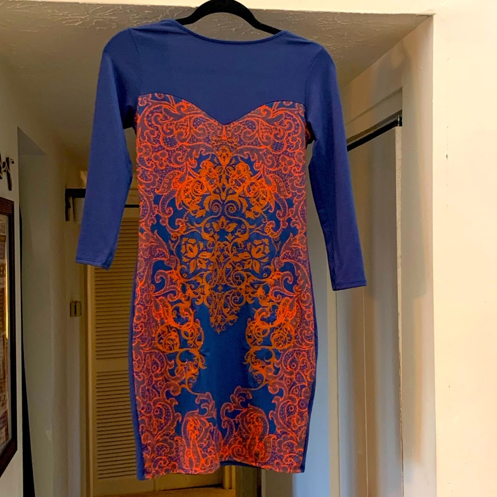 Long sleeve, scoop back beaded dress